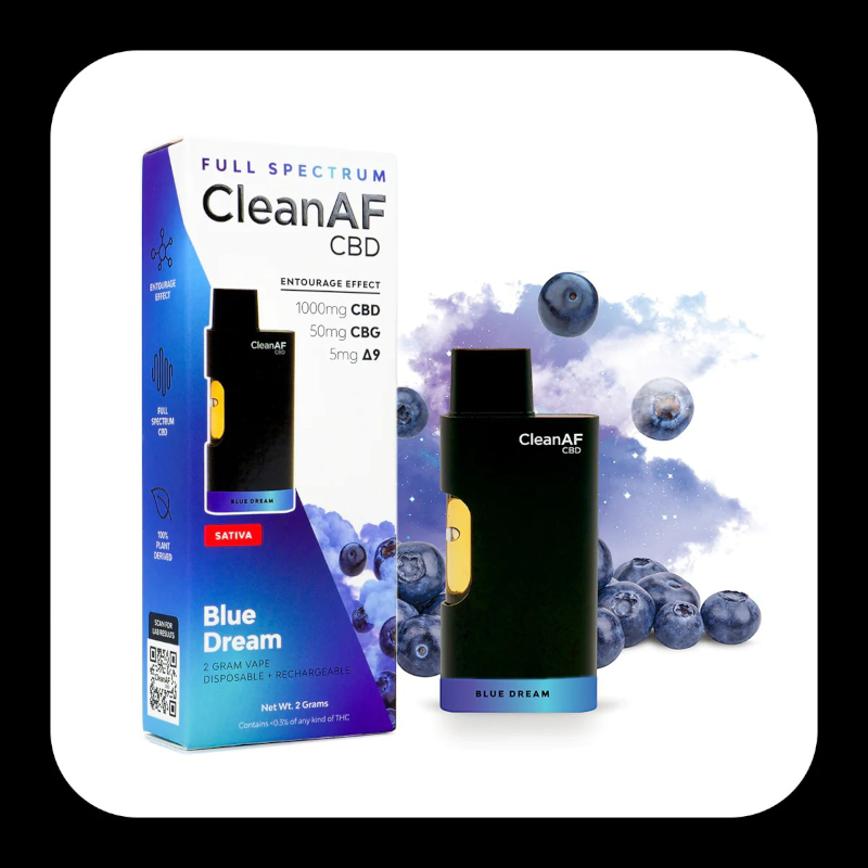 CleanAF | Vape Desechable | Espectro Completo | CBD + CBG + Delta 9 | 1000 mg + 50 mg + 5 mg | 2mL