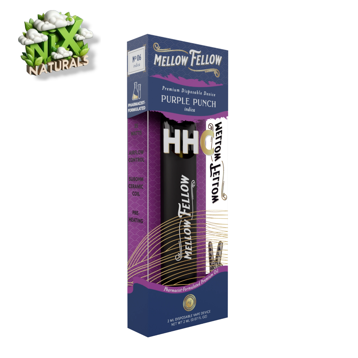 Mellow Fellow ® | Vape Desechable | HHC | 2G | 2mL | Pluma Wax