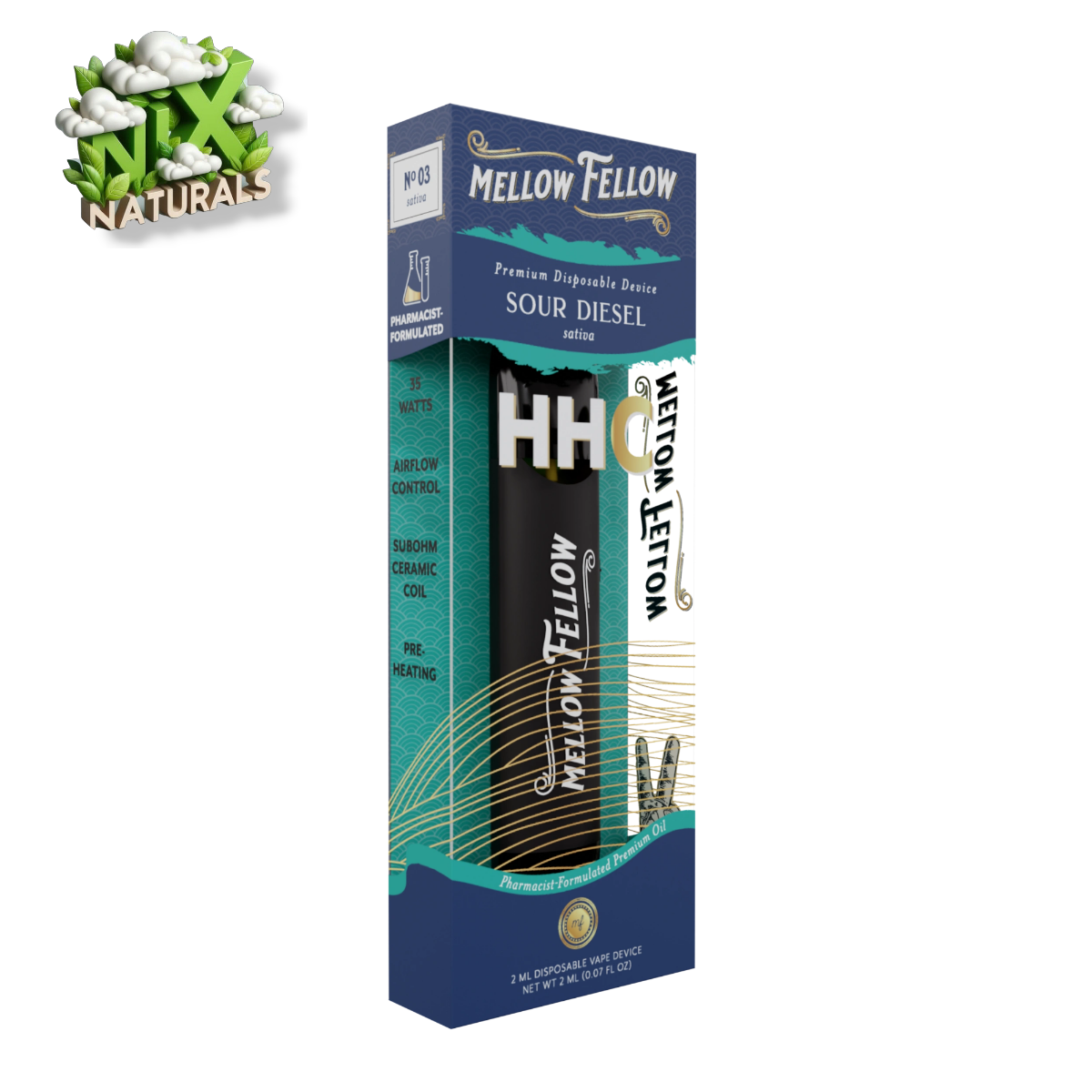 Mellow Fellow ® | Vape Desechable | HHC | 2G | 2mL | Pluma Wax